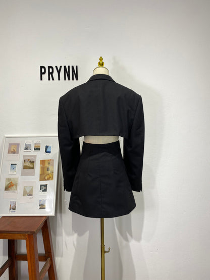 Reworked long sleeve blazer set, cropped blazer set skirt.