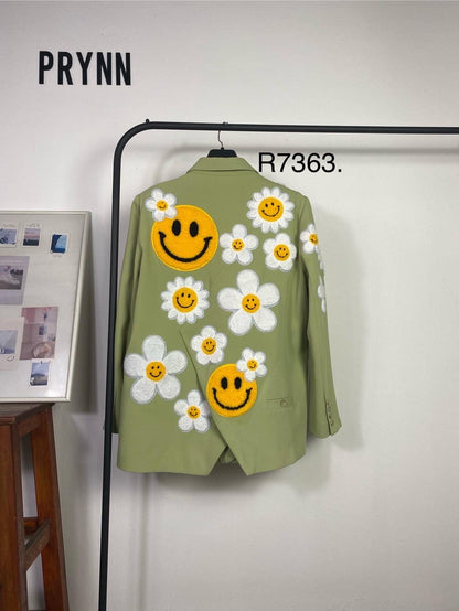 Rework handmade hand stitches blazer: daisy flowers