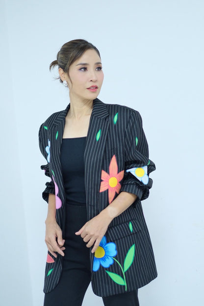 Reworked Blazer Hand Painted : Plenty Flowery