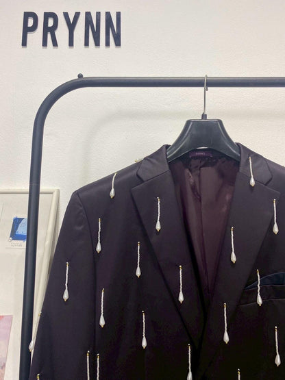 Reworked Blazer Hand Embroidered : Pearly Drop