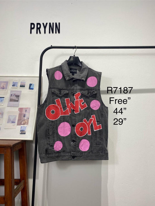 Reworked Jeans Hand Painted : Olive