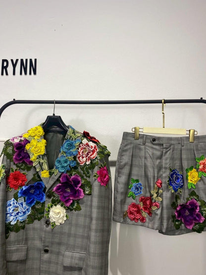 Reworked Blazer and Short Pants Hand Sewed : Jadin Floral