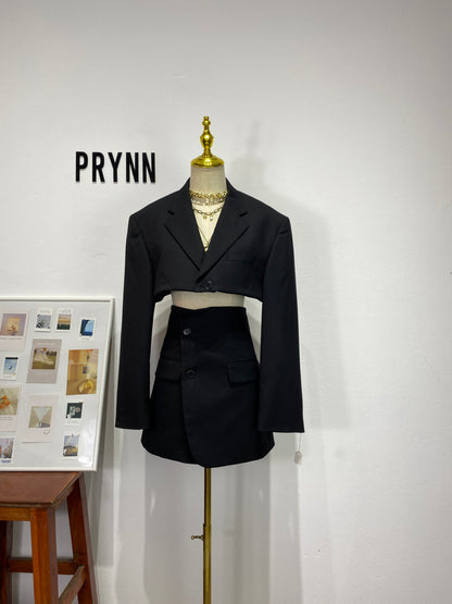 Reworked long sleeve blazer set, cropped blazer set skirt.