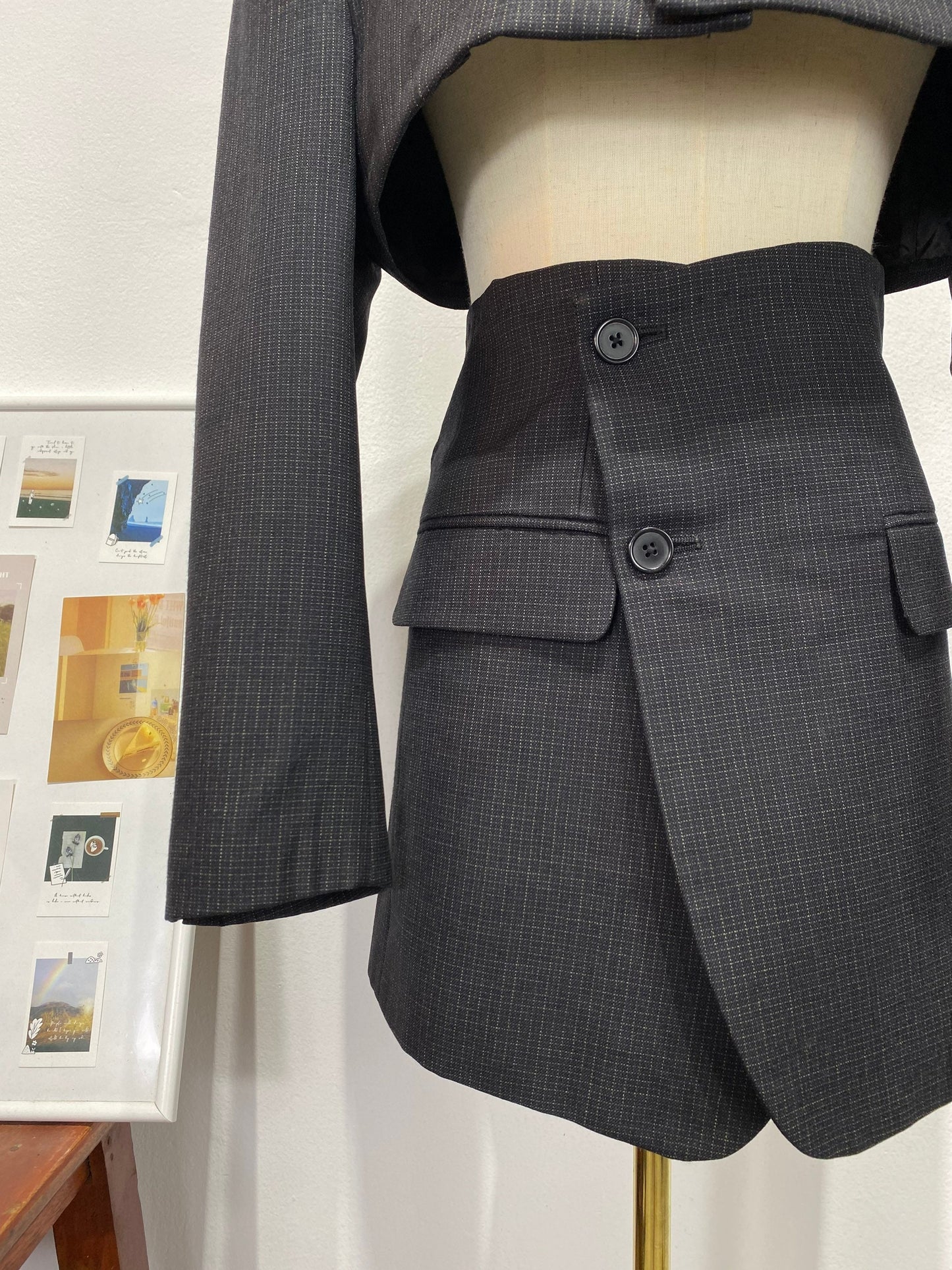 Reworked long sleeve blazer set, cropped blazer set skirt.