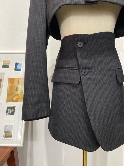 Reworked long sleeve blazer set, cropped blazer set skirt.