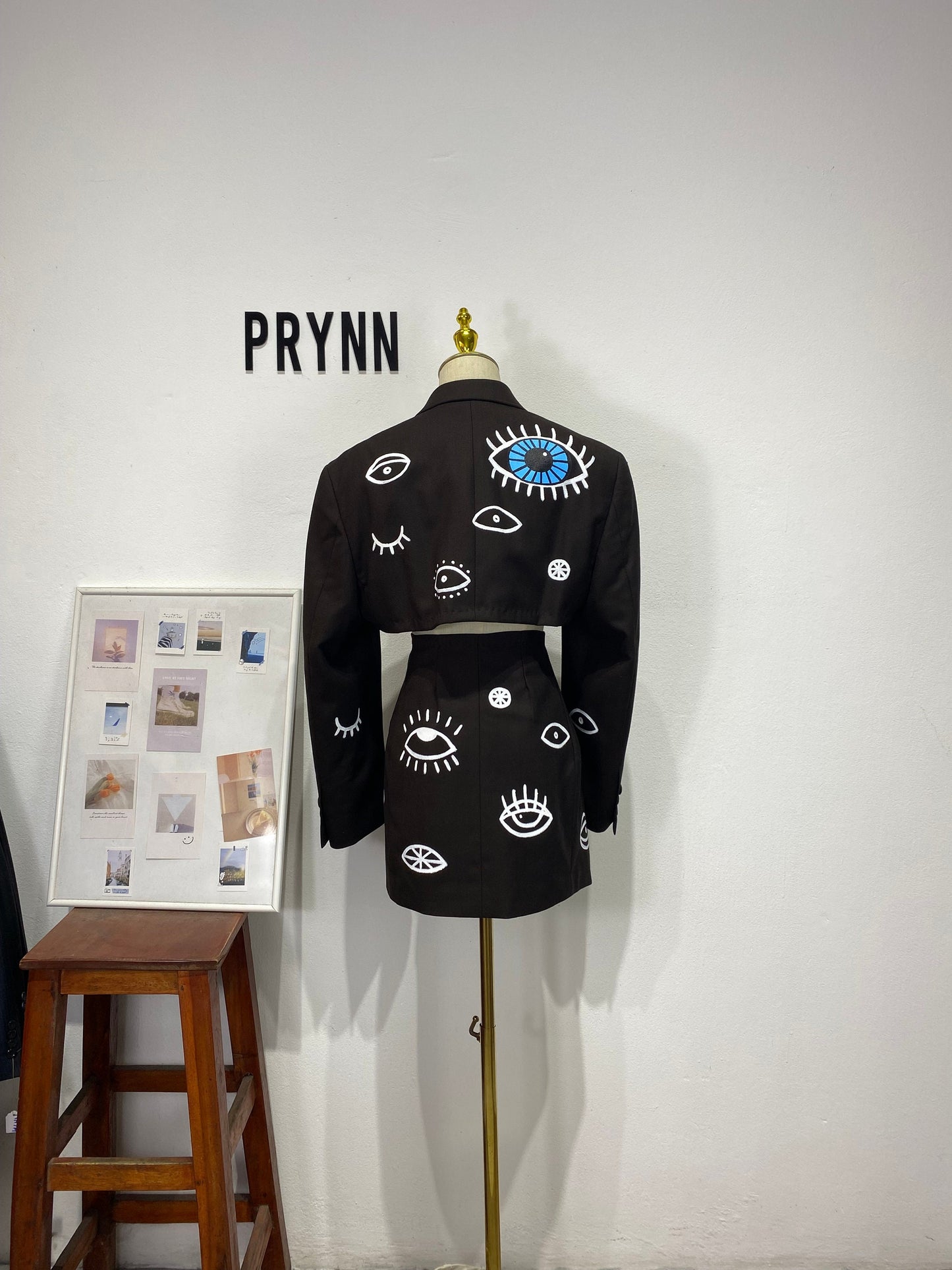 Reworked long sleeve blazer set, cropped blazer set skirt. Hand painted (washable)