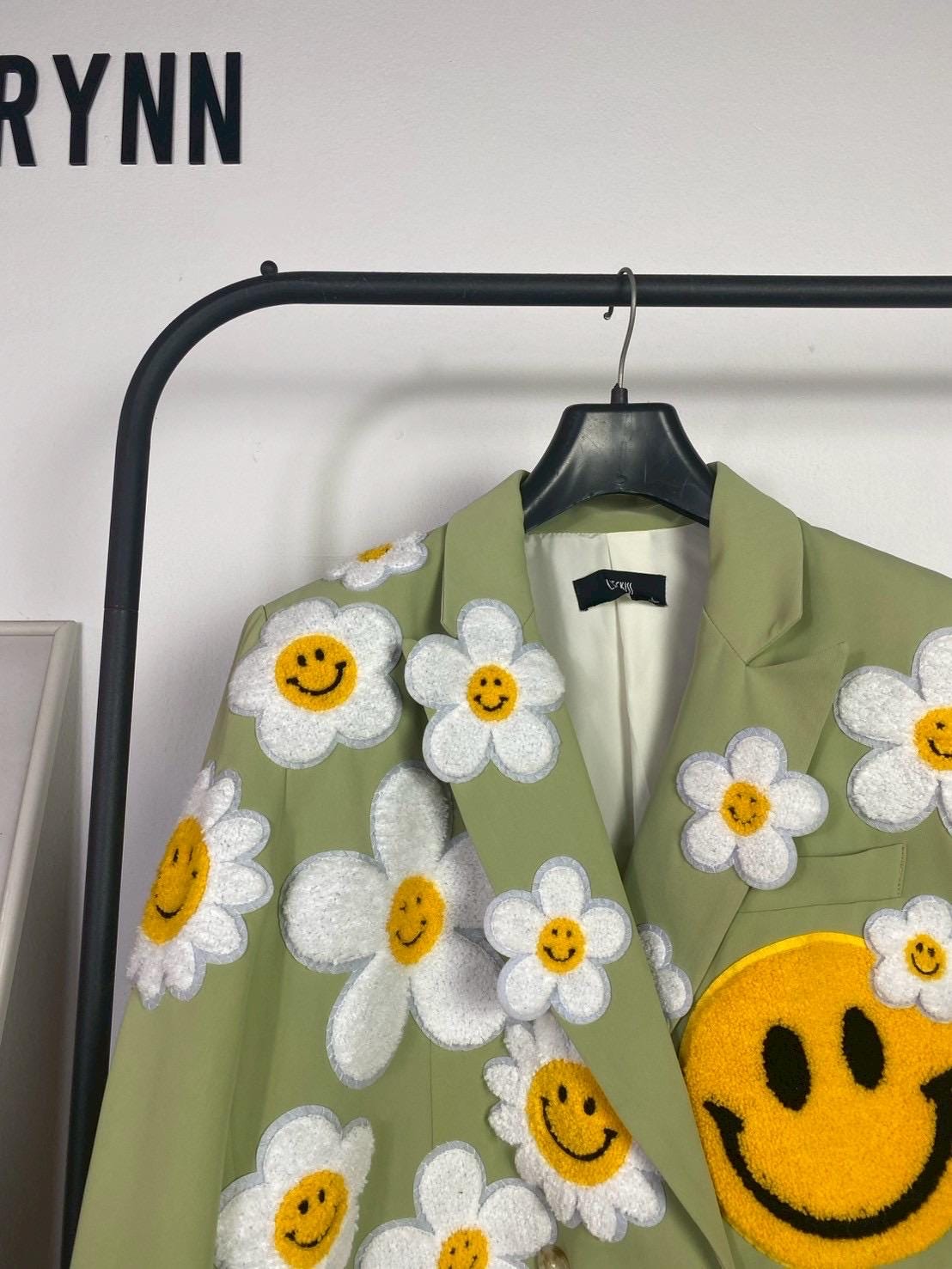 Rework handmade hand stitches blazer: daisy flowers