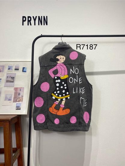 Reworked Jeans Hand Painted : Olive