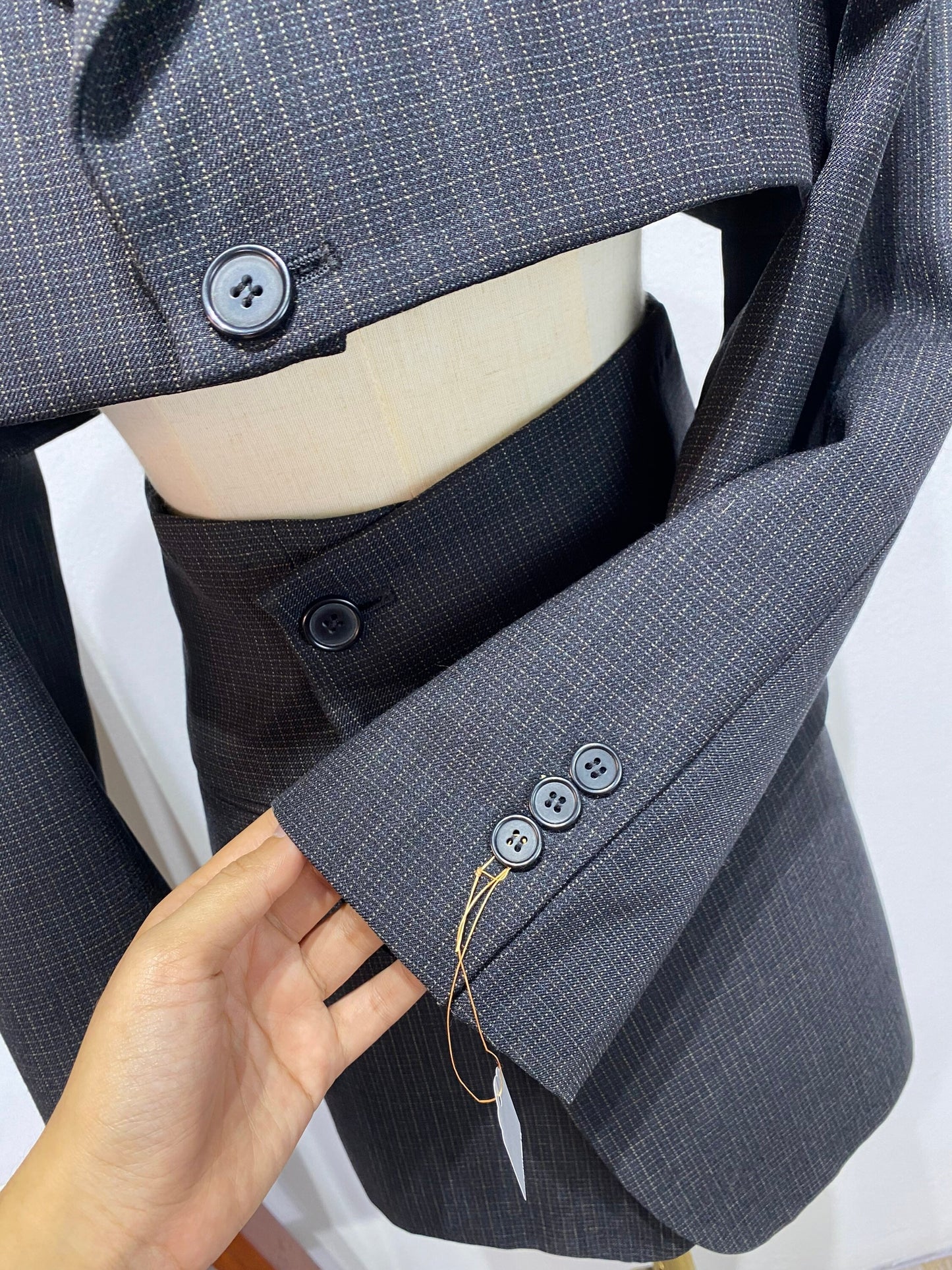 Reworked long sleeve blazer set, cropped blazer set skirt.