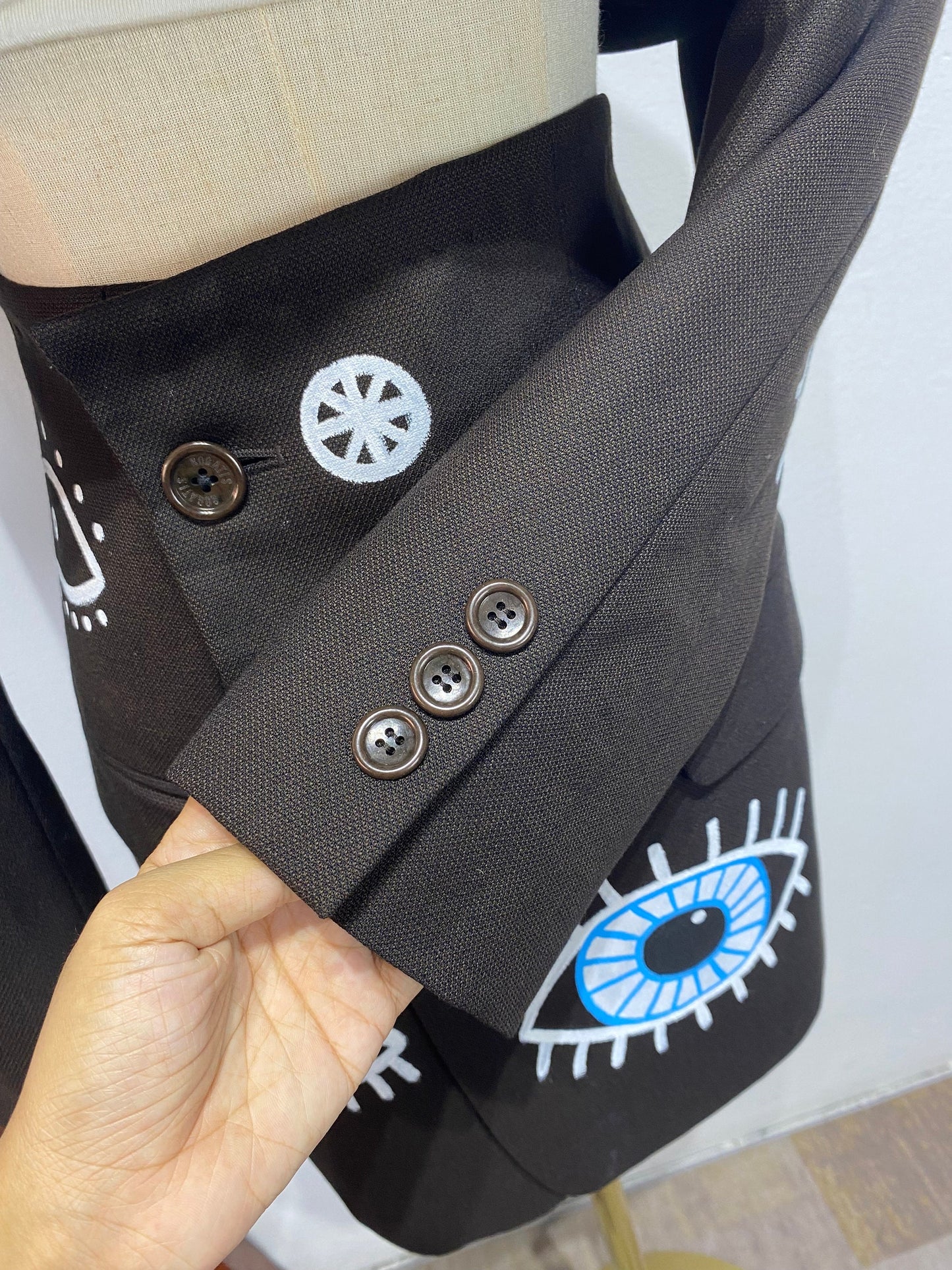 Reworked long sleeve blazer set, cropped blazer set skirt. Hand painted (washable)