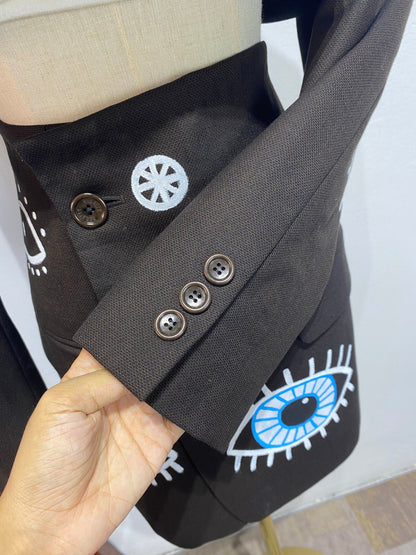 Reworked long sleeve blazer set, cropped blazer set skirt. Hand painted (washable)