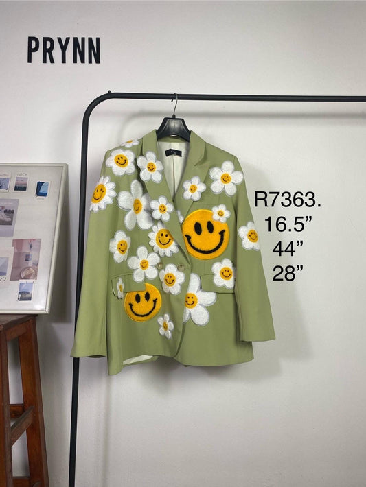 Rework handmade hand stitches blazer: daisy flowers