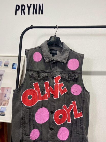 Reworked Jeans Hand Painted : Olive