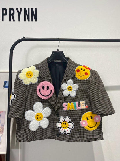 Reworked Blazer (Short Sleeves Cropped) Hand Sewed : Daisy Smile