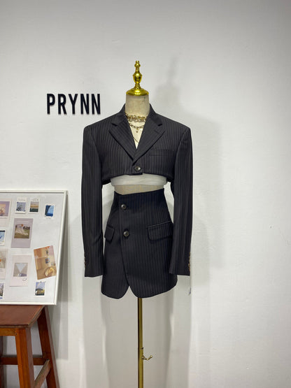 Reworked long sleeve blazer set, cropped blazer set skirt.