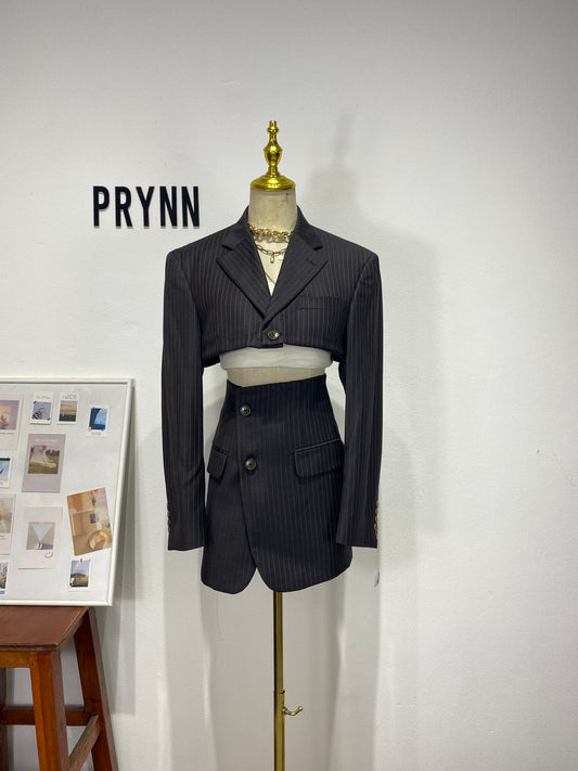 Reworked long sleeve blazer set, cropped blazer set skirt.