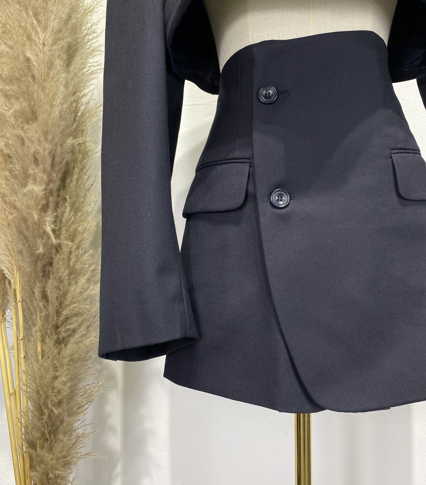 Reworked long sleeve blazer set, cropped blazer set skirt.