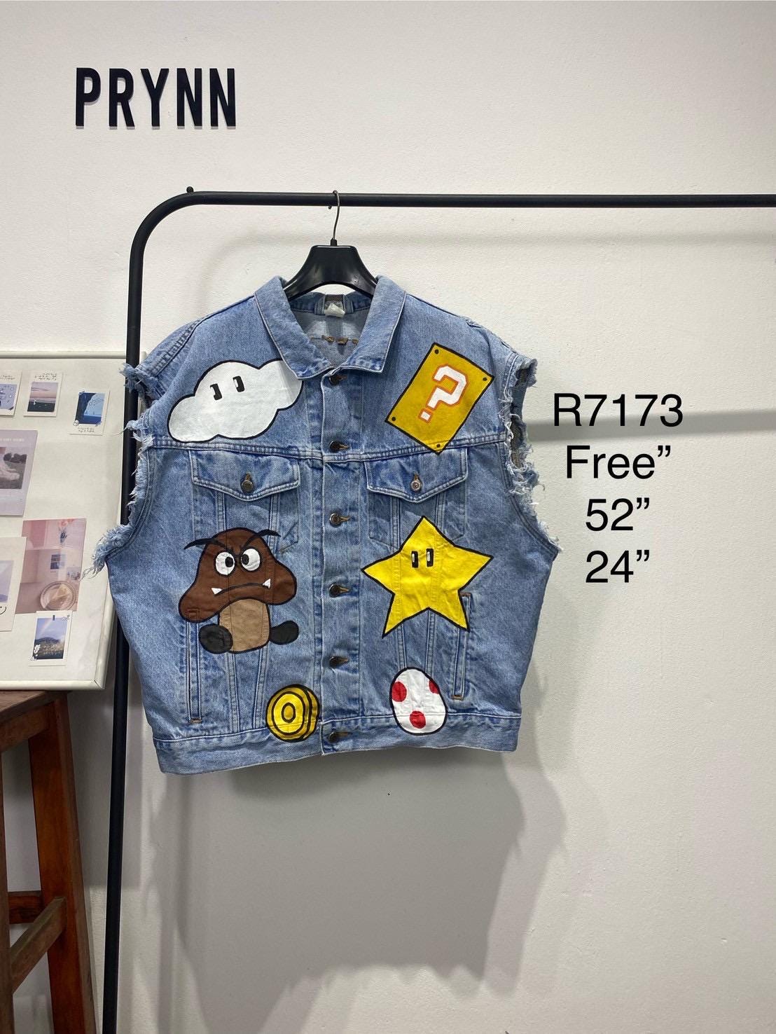 Reworked Jeans (Vest) Hand Painted : Angry Mushroom