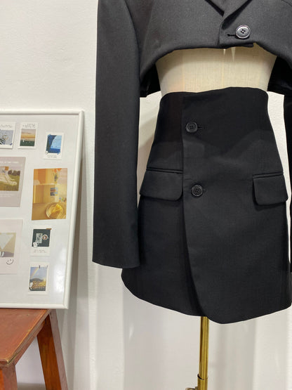 Reworked long sleeve blazer set, cropped blazer set skirt.