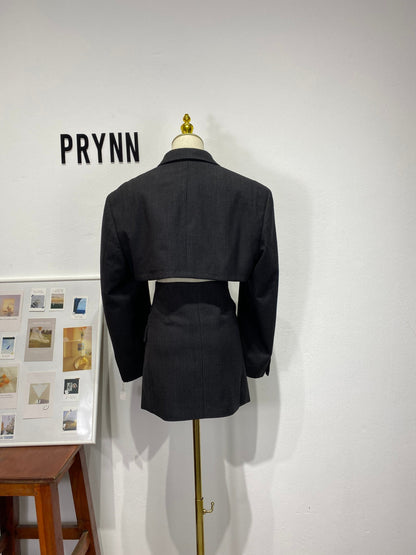 Reworked long sleeve blazer set, cropped blazer set skirt.