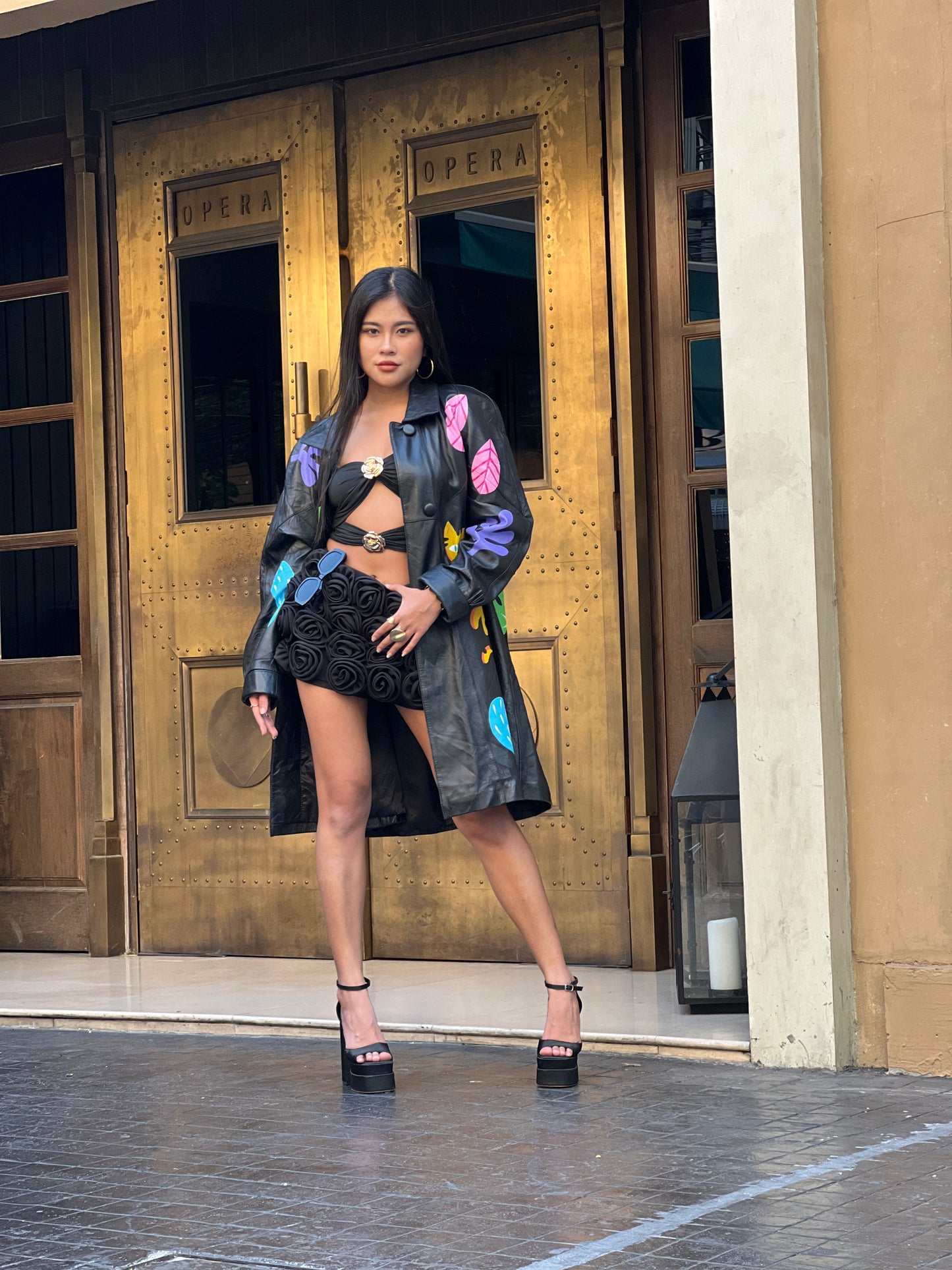 Black leather painted tiger