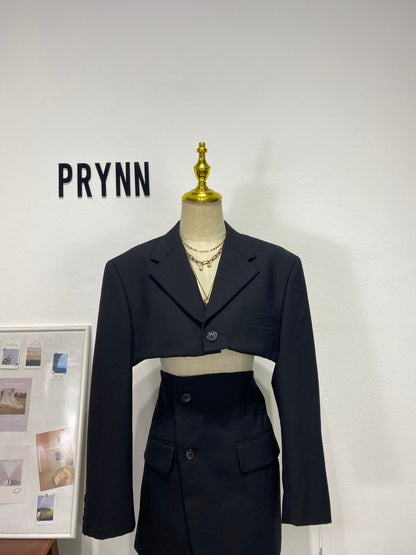 Reworked long sleeve blazer set, cropped blazer set skirt.