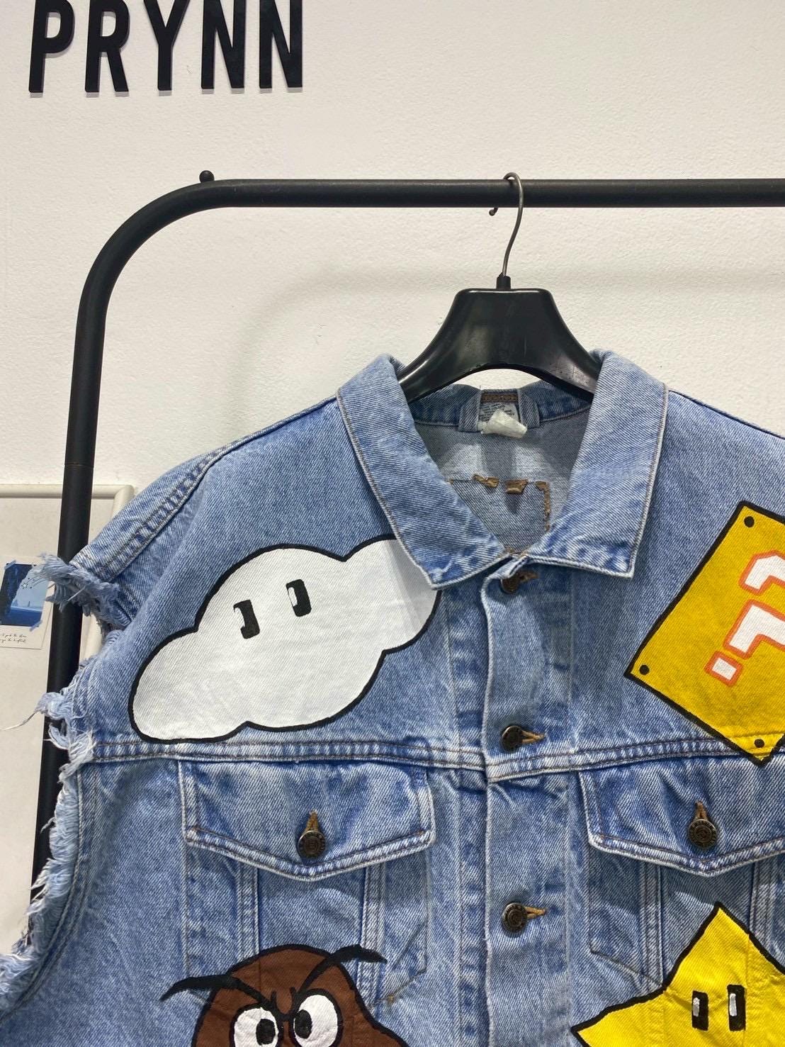 Reworked Jeans (Vest) Hand Painted : Angry Mushroom