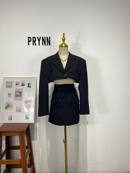 Reworked long sleeve blazer set, cropped blazer set skirt.