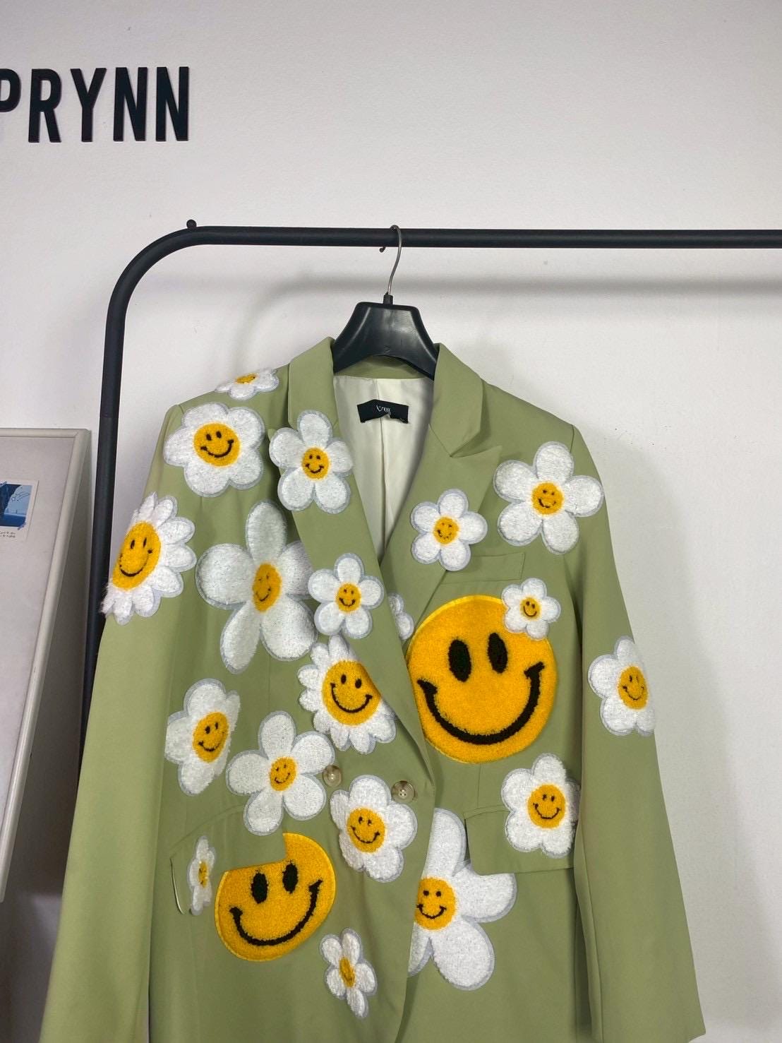 Rework handmade hand stitches blazer: daisy flowers