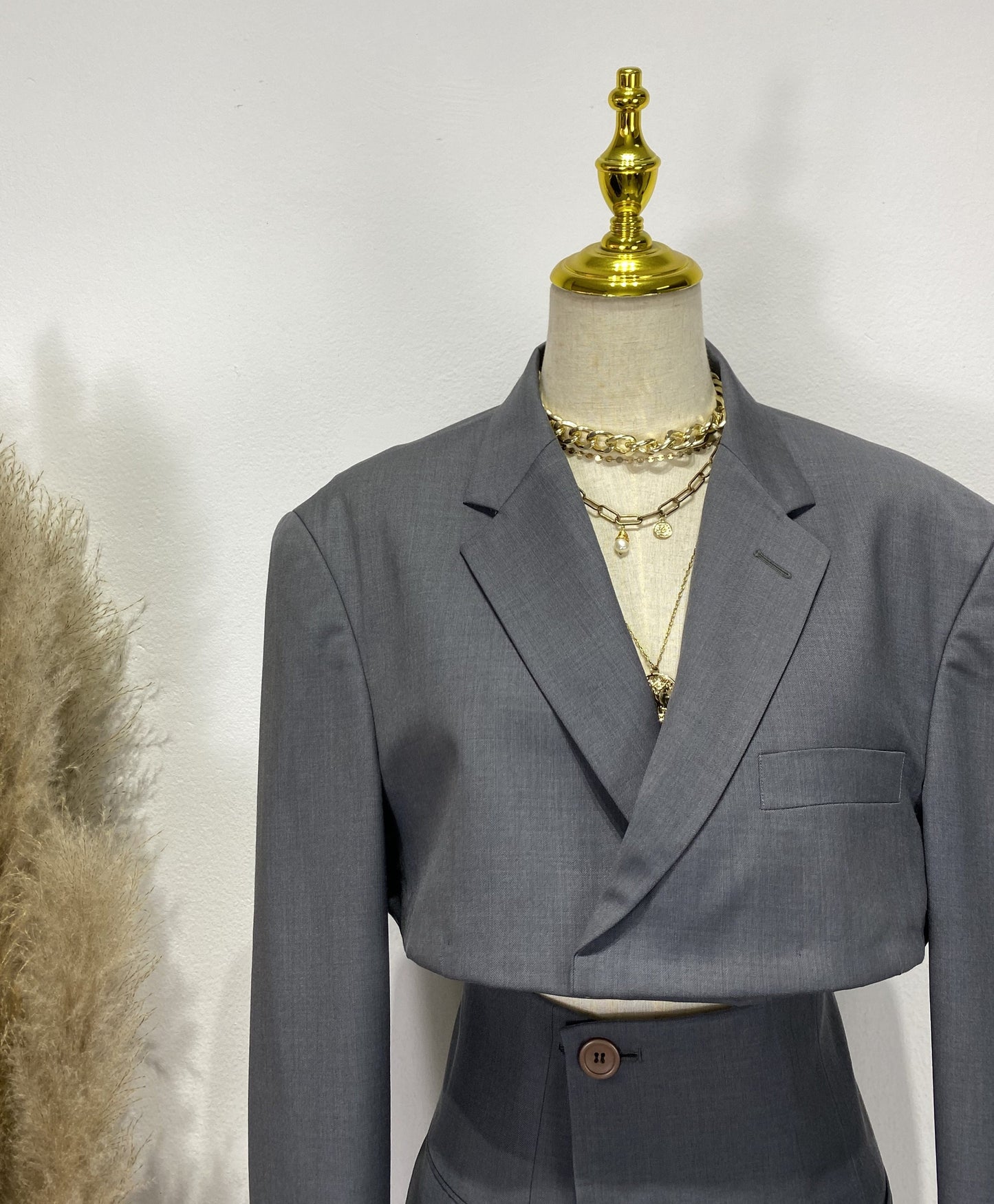 Reworked long sleeve blazer set, cropped blazer set skirt.