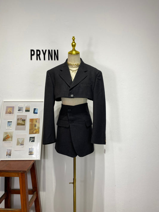 Reworked long sleeve blazer set, cropped blazer set skirt.