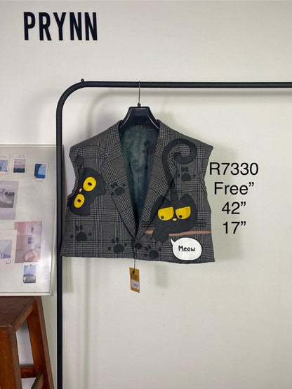 Reworked Blazer (Crop Vest) Hand Painted : Cats