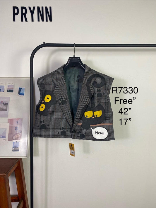 Reworked Blazer (Crop Vest) Hand Painted : Cats