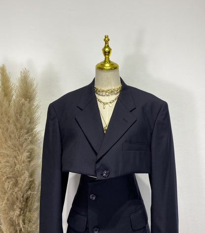 Reworked long sleeve blazer set, cropped blazer set skirt.