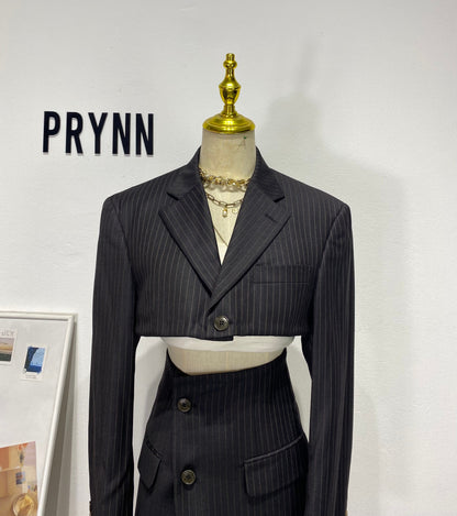 Reworked long sleeve blazer set, cropped blazer set skirt.