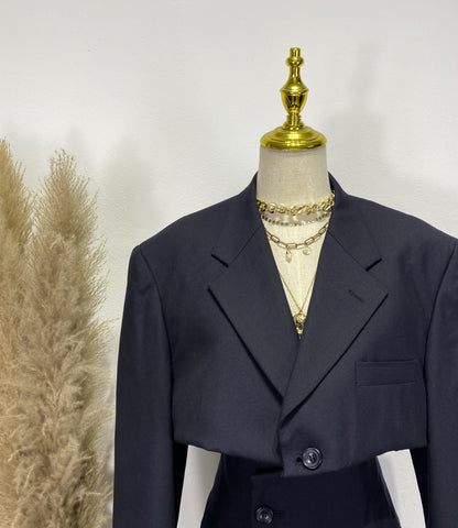 Reworked long sleeve blazer set, cropped blazer set skirt.