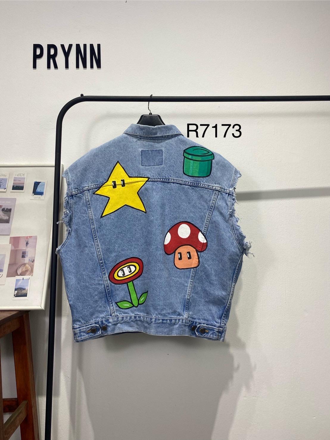 Reworked Jeans (Vest) Hand Painted : Angry Mushroom