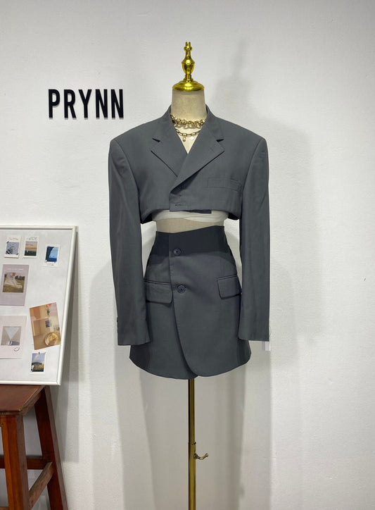 Reworked long sleeve blazer set, cropped blazer set skirt.