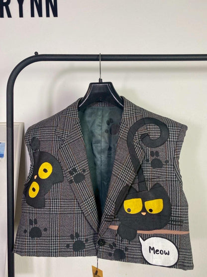 Reworked Blazer (Crop Vest) Hand Painted : Cats