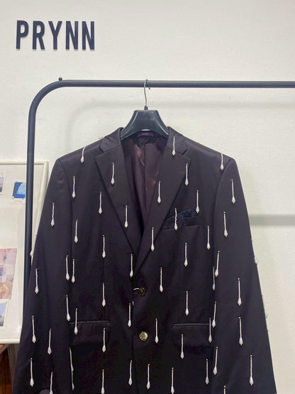 Reworked Blazer Hand Embroidered : Pearly Drop