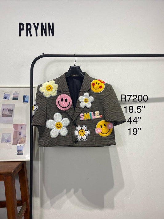 Reworked Blazer (Short Sleeves Cropped) Hand Sewed : Daisy Smile