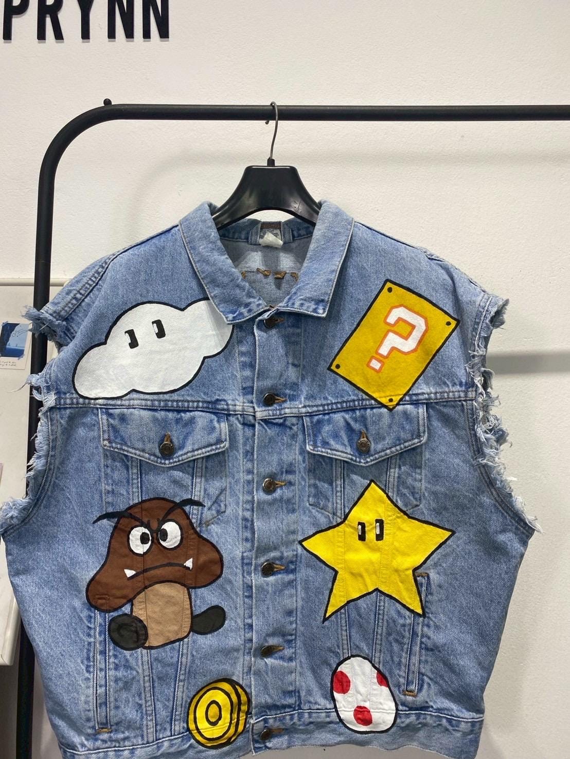 Reworked Jeans (Vest) Hand Painted : Angry Mushroom