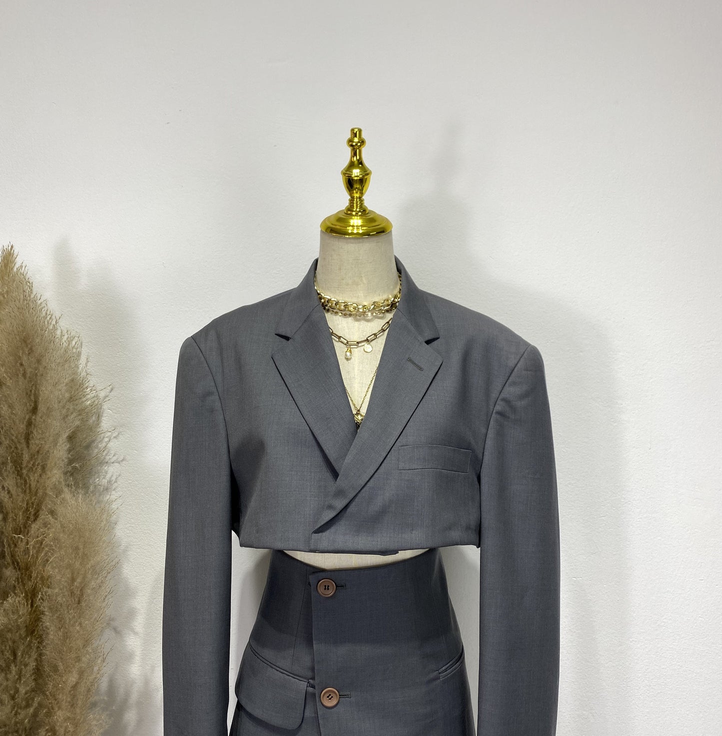 Reworked long sleeve blazer set, cropped blazer set skirt.