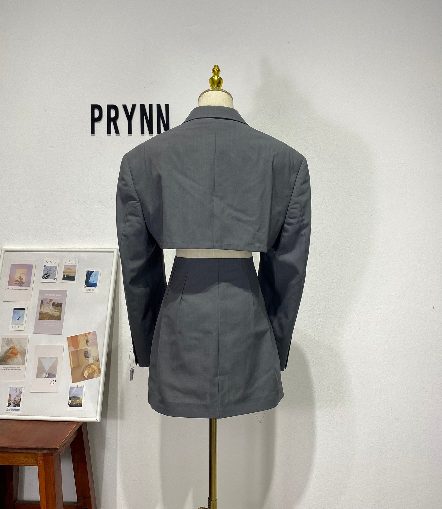 Reworked long sleeve blazer set, cropped blazer set skirt.