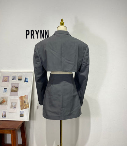 Reworked long sleeve blazer set, cropped blazer set skirt.