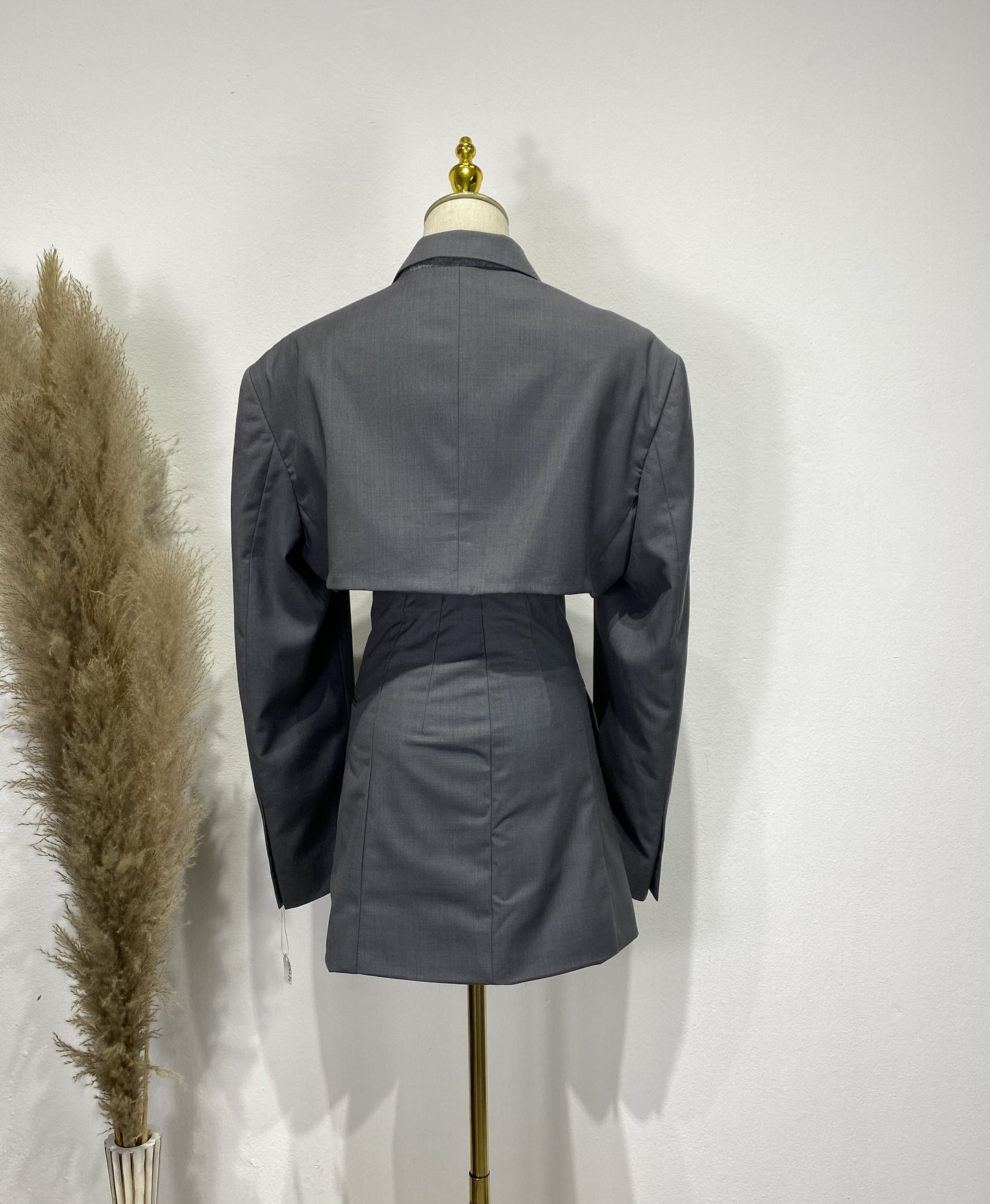 Reworked long sleeve blazer set, cropped blazer set skirt.